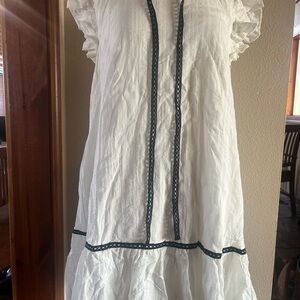 NWT White Ruffle Mini Dress with Black Trim